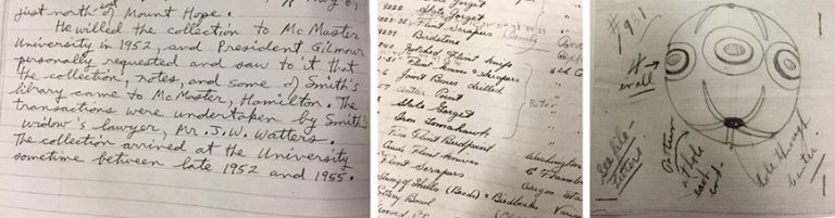 Examples of notes about private collections that are now part of the McMaster legacy collection.